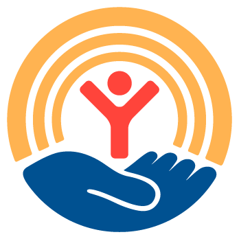 United Way logo with a blue hand, red person figure, and yellow arc